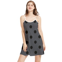 Large Black Polka Dots On Anchor Grey - Summer Frill Dress