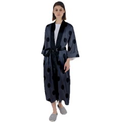 Large Black Polka Dots On Anchor Grey - Maxi Satin Kimono by FashionLane