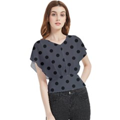 Large Black Polka Dots On Anchor Grey - Butterfly Chiffon Blouse