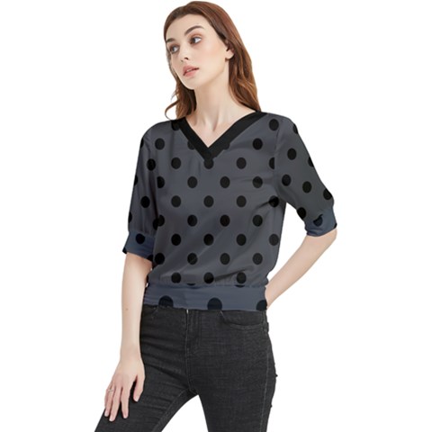 Large Black Polka Dots On Anchor Grey - Quarter Sleeve Blouse by FashionLane