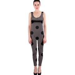 Large Black Polka Dots On Ash Grey - One Piece Catsuit by FashionLane