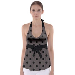 Large Black Polka Dots On Ash Grey - Babydoll Tankini Top by FashionLane