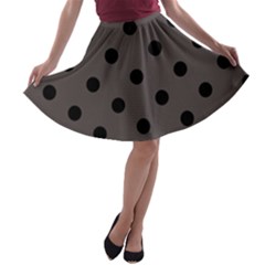 Large Black Polka Dots On Ash Grey - A-line Skater Skirt by FashionLane