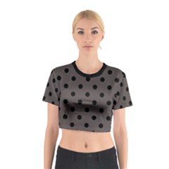 Large Black Polka Dots On Ash Grey - Cotton Crop Top by FashionLane