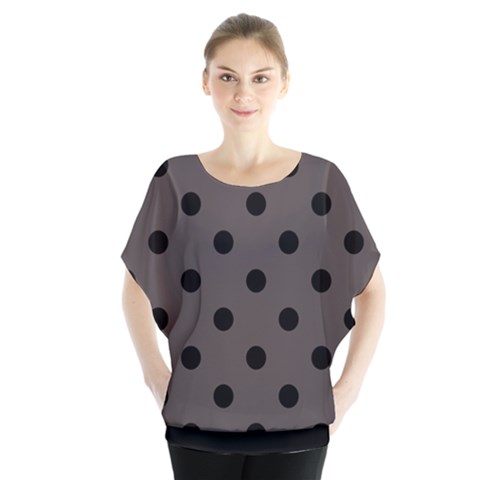 Large Black Polka Dots On Ash Grey - Batwing Chiffon Blouse by FashionLane