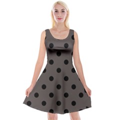 Large Black Polka Dots On Ash Grey - Reversible Velvet Sleeveless Dress