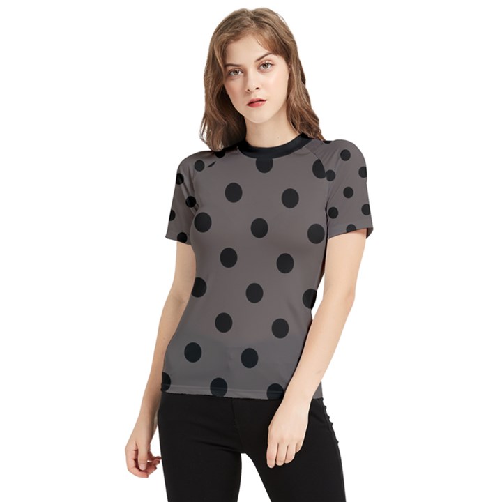 Large Black Polka Dots On Ash Grey - Women s Short Sleeve Rash Guard