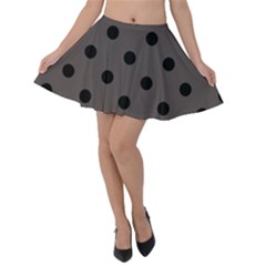 Large Black Polka Dots On Ash Grey - Velvet Skater Skirt by FashionLane