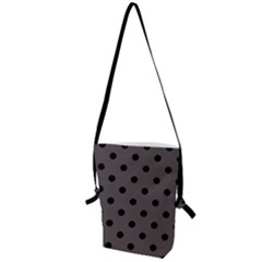 Large Black Polka Dots On Ash Grey - Folding Shoulder Bag by FashionLane