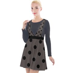 Large Black Polka Dots On Ash Grey - Plunge Pinafore Velour Dress by FashionLane