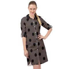 Large Black Polka Dots On Ash Grey - Long Sleeve Mini Shirt Dress by FashionLane