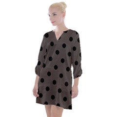 Large Black Polka Dots On Ash Grey - Open Neck Shift Dress