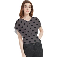 Large Black Polka Dots On Ash Grey - Butterfly Chiffon Blouse