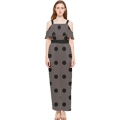 Large Black Polka Dots On Ash Grey - Draped Sleeveless Chiffon Jumpsuit