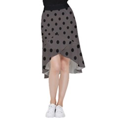 Large Black Polka Dots On Ash Grey - Frill Hi Low Chiffon Skirt