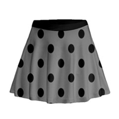 Large Black Polka Dots On Battleship Grey - Mini Flare Skirt by FashionLane