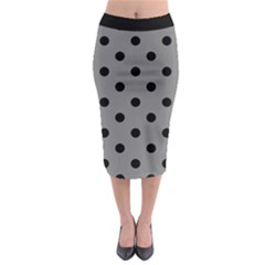 Large Black Polka Dots On Battleship Grey - Midi Pencil Skirt by FashionLane