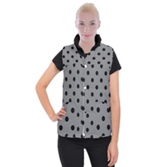 Large Black Polka Dots On Battleship Grey - Women s Button Up Vest by FashionLane