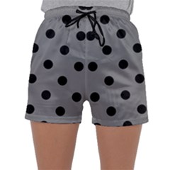 Large Black Polka Dots On Battleship Grey - Sleepwear Shorts by FashionLane