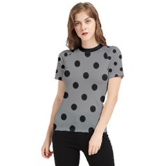 Large Black Polka Dots On Battleship Grey - Women s Short Sleeve Rash Guard