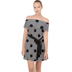 Large Black Polka Dots On Battleship Grey - Off Shoulder Chiffon Dress by FashionLane