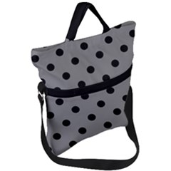 Large Black Polka Dots On Battleship Grey - Fold Over Handle Tote Bag by FashionLane