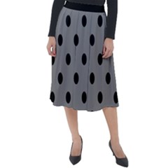 Large Black Polka Dots On Battleship Grey - Classic Velour Midi Skirt  by FashionLane