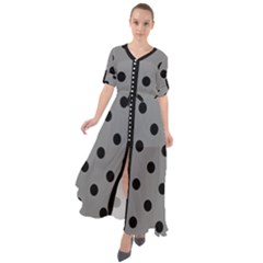 Large Black Polka Dots On Battleship Grey - Waist Tie Boho Maxi Dress by FashionLane