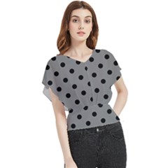 Large Black Polka Dots On Battleship Grey - Butterfly Chiffon Blouse