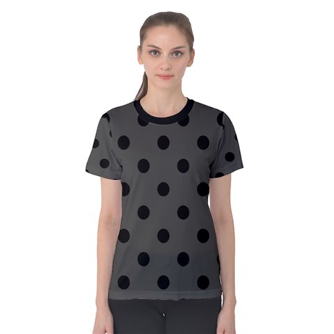 Large Black Polka Dots On Beluga Grey - Women s Cotton Tee by FashionLane