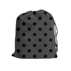 Large Black Polka Dots On Beluga Grey - Drawstring Pouch (xl) by FashionLane