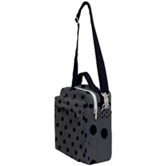 Large Black Polka Dots On Beluga Grey - Crossbody Day Bag by FashionLane