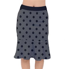 Large Black Polka Dots On Beluga Grey - Short Mermaid Skirt by FashionLane