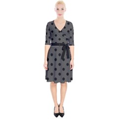 Large Black Polka Dots On Beluga Grey - Wrap Up Cocktail Dress by FashionLane