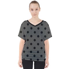 Large Black Polka Dots On Beluga Grey - V-neck Dolman Drape Top by FashionLane