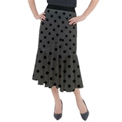 Large Black Polka Dots On Beluga Grey - Midi Mermaid Skirt by FashionLane