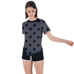 Large Black Polka Dots On Beluga Grey - Asymmetrical Short Sleeve Sports Tee by FashionLane