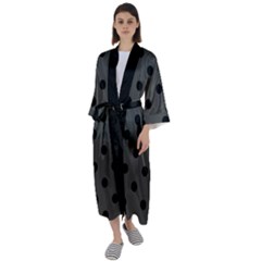 Large Black Polka Dots On Beluga Grey - Maxi Satin Kimono by FashionLane