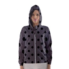 Large Black Polka Dots On Carbon Grey - Women s Hooded Windbreaker by FashionLane