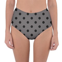 Large Black Polka Dots On Carbon Grey - Reversible High-waist Bikini Bottoms by FashionLane