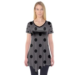 Large Black Polka Dots On Carbon Grey - Short Sleeve Tunic  by FashionLane