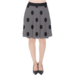 Large Black Polka Dots On Carbon Grey - Velvet High Waist Skirt by FashionLane