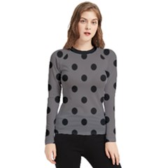 Large Black Polka Dots On Carbon Grey - Women s Long Sleeve Rash Guard