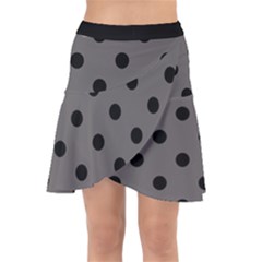 Large Black Polka Dots On Carbon Grey - Wrap Front Skirt by FashionLane