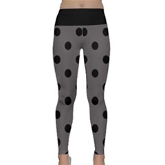 Large Black Polka Dots On Carbon Grey - Lightweight Velour Classic Yoga Leggings by FashionLane