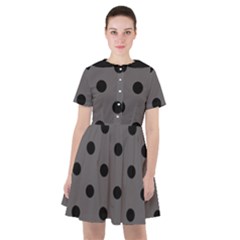 Large Black Polka Dots On Carbon Grey - Sailor Dress by FashionLane