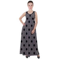 Large Black Polka Dots On Carbon Grey - Empire Waist Velour Maxi Dress by FashionLane