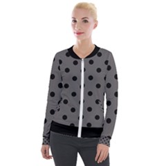 Large Black Polka Dots On Carbon Grey - Velvet Zip Up Jacket by FashionLane