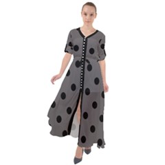 Large Black Polka Dots On Carbon Grey - Waist Tie Boho Maxi Dress by FashionLane