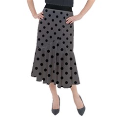 Large Black Polka Dots On Carbon Grey - Midi Mermaid Skirt by FashionLane